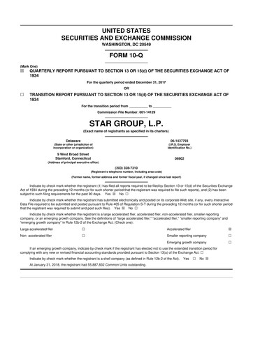 Thumbnail Star Group 10-Q Quarterly Report FY2018 