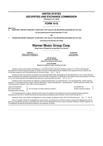 Thumbnail Warner Music Group
 10-Q Quarterly Report FY2018 