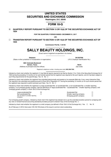 Thumbnail Sally Beauty Holdings 10-Q Quarterly Report FY2018 
