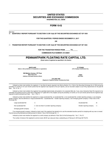 Thumbnail PennantPark Floating Rate Capital Ltd.
 10-Q Quarterly Report FY 