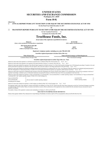 Thumbnail TreeHouse Foods
 10-K Annual Report 2017