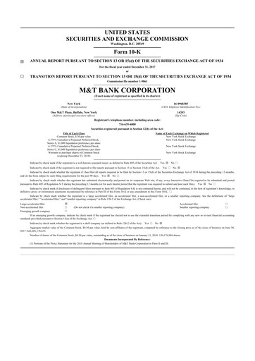 Thumbnail M&T Bank 10-K Annual Report 2017