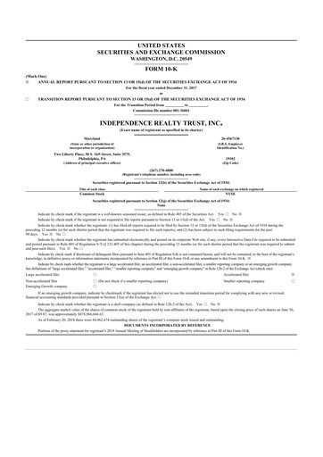 Thumbnail Independence Realty Trust
 10-K Annual Report 2017