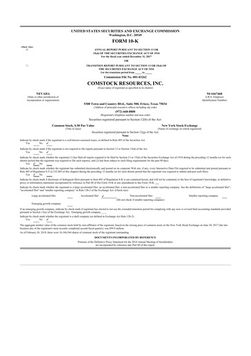 Thumbnail Comstock Resources 10-K Annual Report 2017