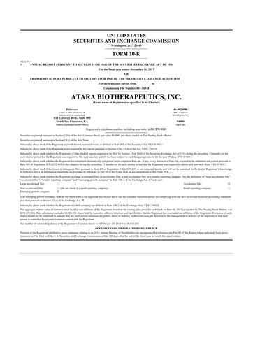 Thumbnail Atara Biotherapeutics 10-K Annual Report 2017