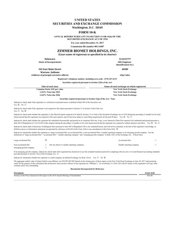 Thumbnail Zimmer Biomet 10-K Annual Report 2017