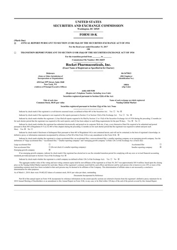 Thumbnail Rocket Pharmaceuticals
 10-K Annual Report 2017