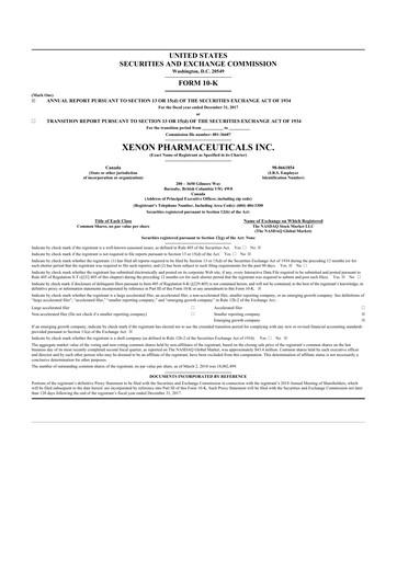 Thumbnail Xenon Pharmaceuticals 10-K Annual Report 2017