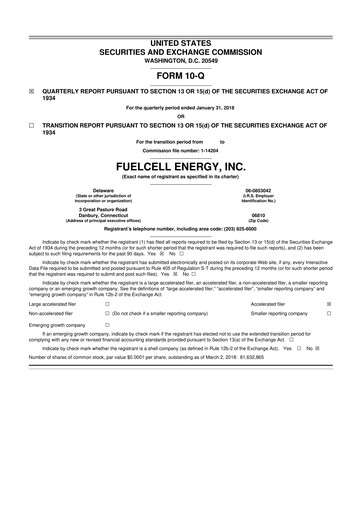 Thumbnail FuelCell Energy
 10-Q Quarterly Report FY2018 