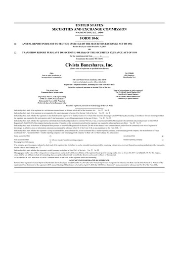 Thumbnail Civista Bancshares
 10-K Annual Report 2017