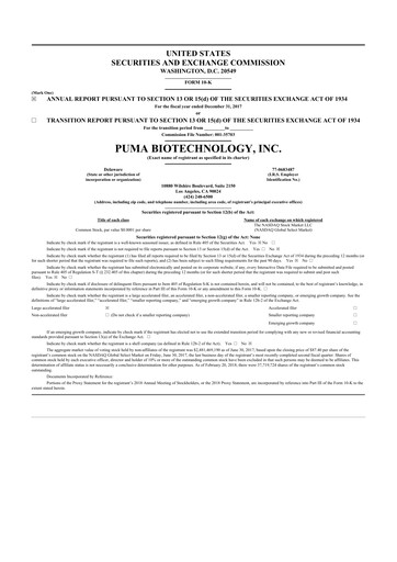 Miniature Puma Biotechnology 10-K Rapport annuel 2017