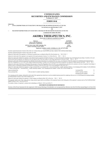 Thumbnail Akebia Therapeutics 10-K Annual Report 2017