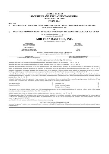 Thumbnail Mid Penn Bancorp 10-K Annual Report 2017