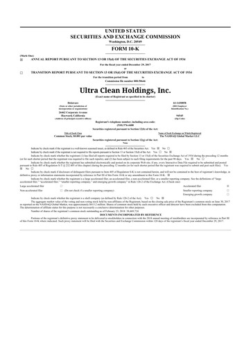 Thumbnail UCT (Ultra Clean Holdings) 10-K Annual Report 2017
