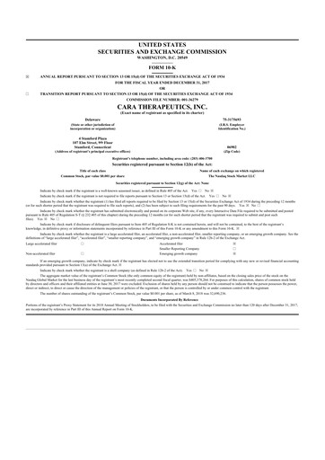 Miniature Cara Therapeutics
 10-K Rapport annuel 2017