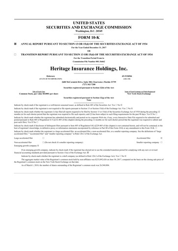 Thumbnail Heritage Insurance 10-K Annual Report 2017