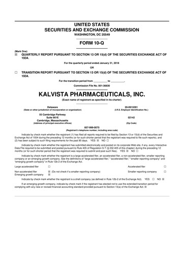 Vorschaubild KalVista Pharmaceuticals 10-Q Quartalsbericht 2018 