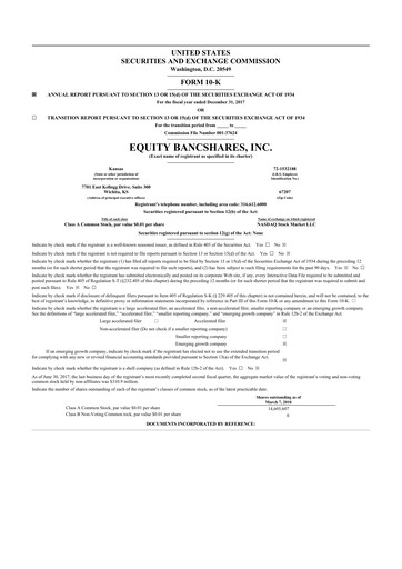Thumbnail Equity Bancshares 10-K Annual Report 2017
