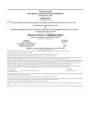 Thumbnail FB Financial 10-K Annual Report 2017