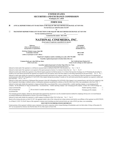 Thumbnail National CineMedia 10-K Annual Report 2017