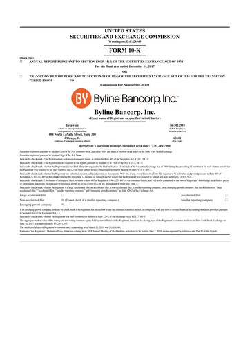 Vorschaubild Byline Bancorp 10-K Jahresbericht 2017