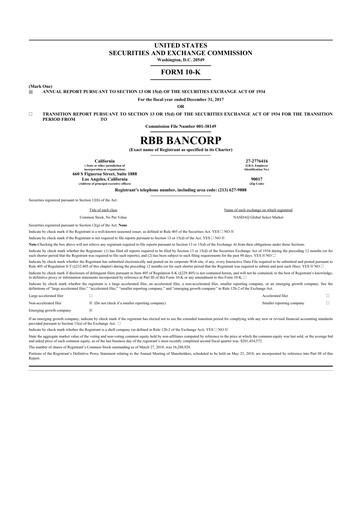 Thumbnail RBB Bancorp 10-K Annual Report 2017