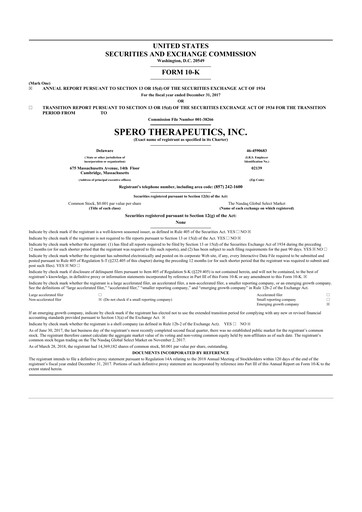 Thumbnail Spero Therapeutics 10-K Annual Report 2017