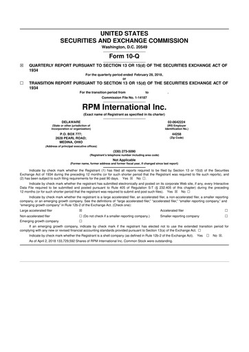Thumbnail RPM International
 10-Q Quarterly Report FY2018 