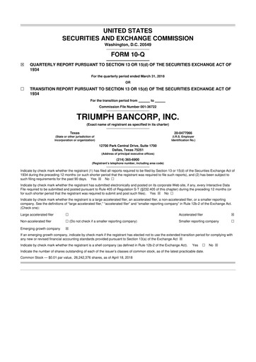 Thumbnail Triumph Financial 10-Q Quarterly Report FY2018 