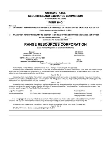 Thumbnail Range Resources
 10-Q Quarterly Report FY2018 