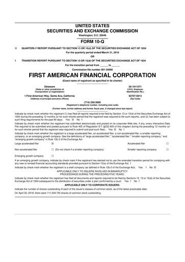 Miniature First American Financial Corporation 10-Q Rapport trimestriel 2018 