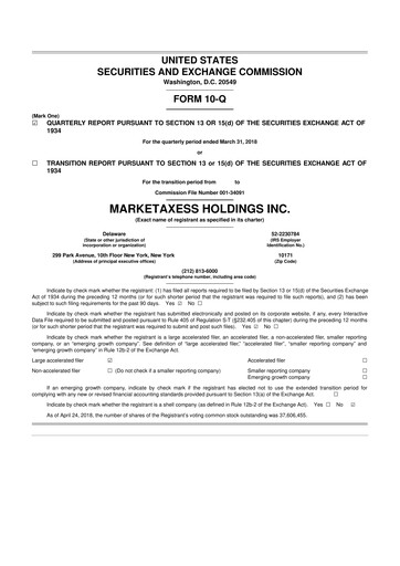 Thumbnail MarketAxess
 10-Q Quarterly Report FY2018 
