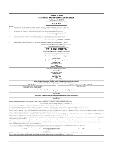 Miniature Zai Lab 20-F Rapport annuel 2017