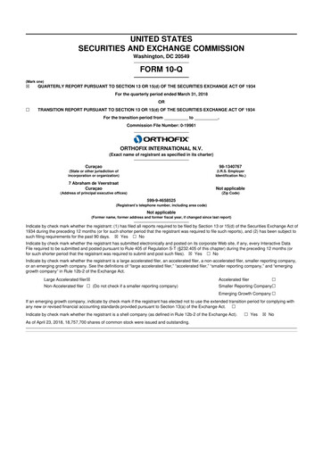 Vorschaubild Orthofix Medical
 10-Q Quartalsbericht 2018 