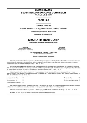 Miniature McGrath RentCorp
 10-Q Rapport trimestriel 2018 