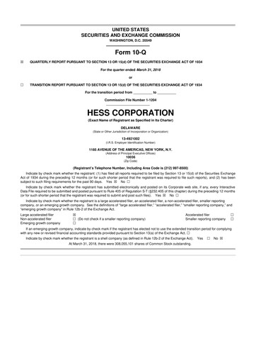 Thumbnail Hess 10-Q Quarterly Report FY2018 