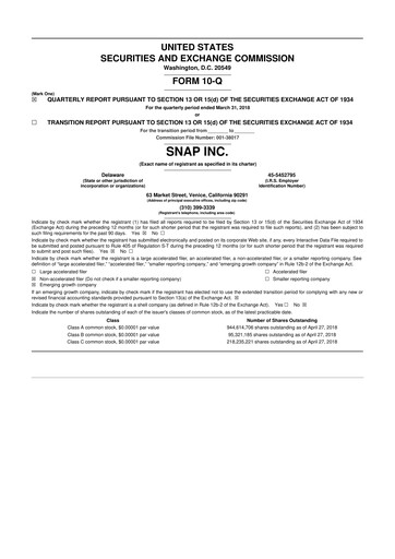 Thumbnail Snap 10-Q Quarterly Report FY2018 