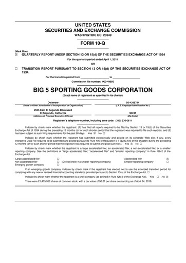 Thumbnail Big 5 Sporting Goods 10-Q Quarterly Report FY2018 