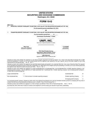 Thumbnail Unifi 10-Q Quarterly Report FY2018 