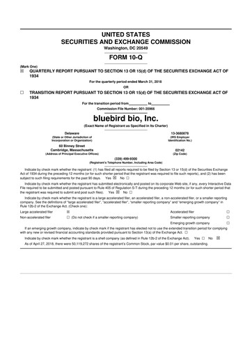Thumbnail bluebird bio
 10-Q Quarterly Report FY 