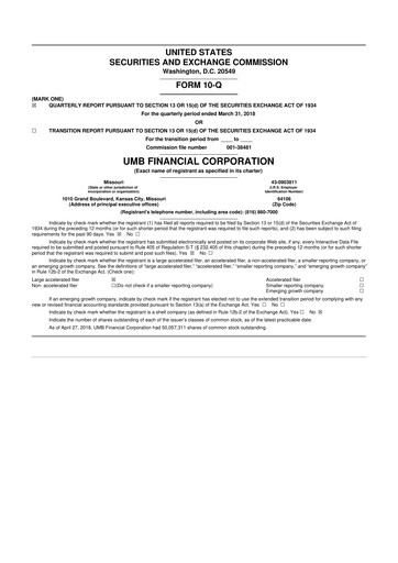 Thumbnail UMB Financial 10-Q Quarterly Report FY2018 