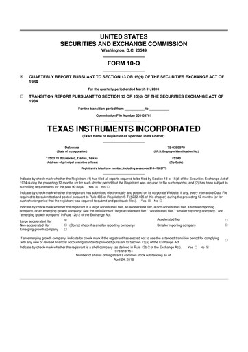 Miniature Texas Instruments 10-Q Rapport trimestriel 2018 