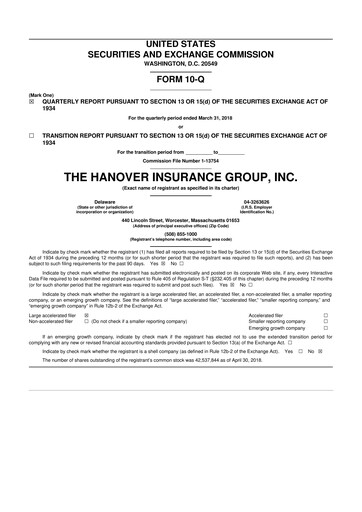Thumbnail Hanover Insurance Group 10-Q Quarterly Report FY 