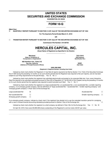 Thumbnail Hercules Capital
 10-Q Quarterly Report FY 