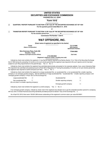 Thumbnail W&T Offshore 10-Q Quarterly Report FY2018 