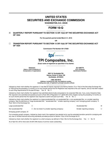 Miniature TPI Composites 10-Q Rapport trimestriel 2018 