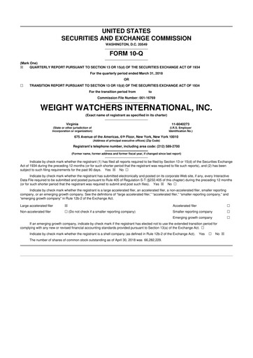 Thumbnail Weight Watchers 10-Q Quarterly Report FY2018 