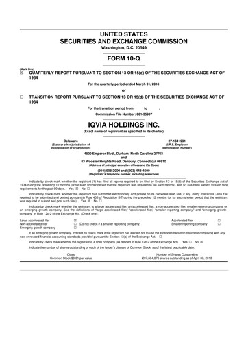 Vorschaubild IQVIA 10-Q Quartalsbericht 2018 