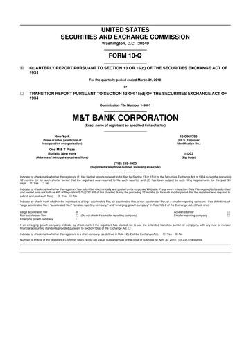 Thumbnail M&T Bank 10-Q Quarterly Report FY2018 