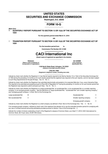 Thumbnail CACI International Inc 10-Q Quarterly Report FY2018 